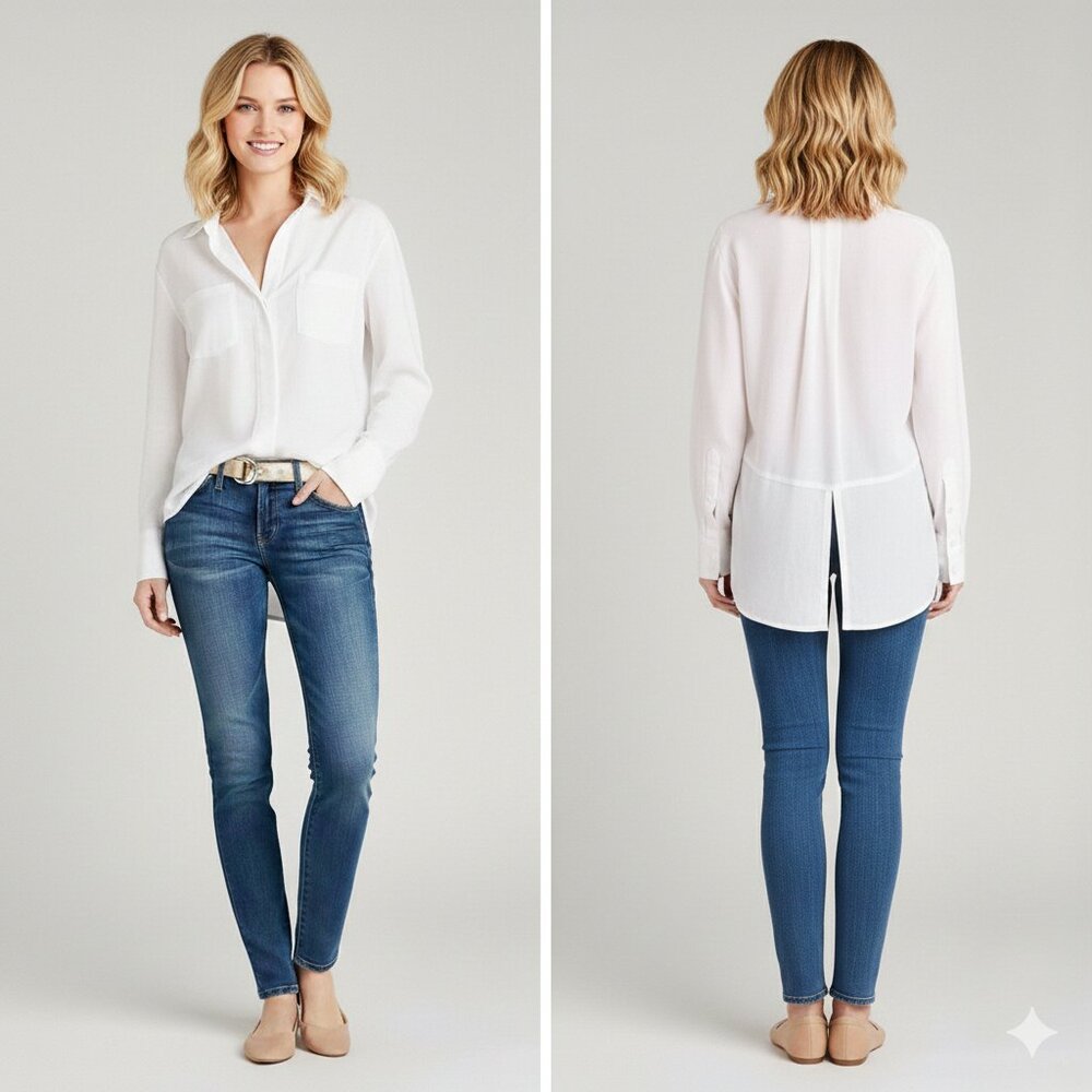 Cloth & Stone Women's Split Back Button Down X-Small White Long Sleeve Shirt EUC